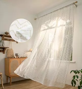 Комплект из 2-х штор полупрозрачный карниз с помпонами (синий, фиолетовый, желтый), тюль Ш 132 х В 160см детская комната гостиная спальня easy home