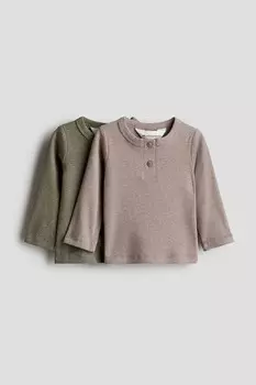 Комплект из 2 хлопковых футболок на пуговицах H&M, зеленый