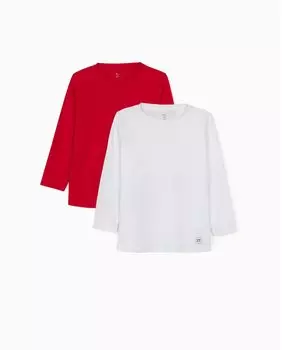 Комплект из 2 хлопковых футболок с длинными рукавами для мальчиков Zippy, красный