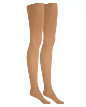 Комплект из 2 хлопковых колготок в рубчик Punto Blanco, бежевый