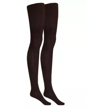 Комплект из 2 хлопковых колготок в рубчик Punto Blanco, темно-коричневый