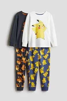 Комплект из 2 хлопковых пижам с принтом H&M, белый