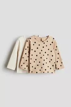 Комплект из 2 хлопковых рубашек с длинными рукавами H&M, бежевый