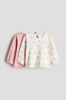 Комплект из 2 хлопковых рубашек с длинными рукавами H&M, розовый