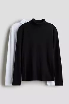 Комплект из 2 хлопковых рубашек с высоким воротником H&M, черный