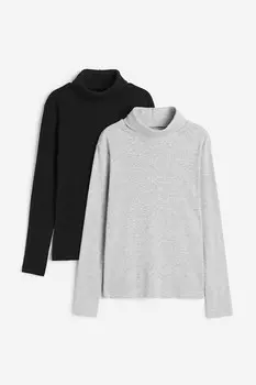 Комплект из 2 хлопковых рубашек с высоким воротником H&M, серый
