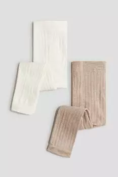Комплект из 2 колготок без стопы в рубчик H&M, бежевый