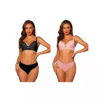 Комплект из 2 комплектов женских кружевных бюстгальтеров и трусиков с мягкими чашечками и полным покрытием, бюстгальтеры на косточках, нижнее белье из двух предметов ALLEGRA K, цвет Black Pink