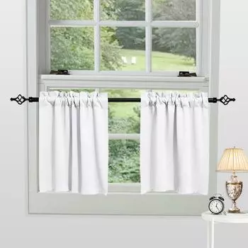 Комплект из 2 коротких плотных штор, штор для кухонного балкона, ярусная штора, 85 х 91 см, серого цвета Koheim