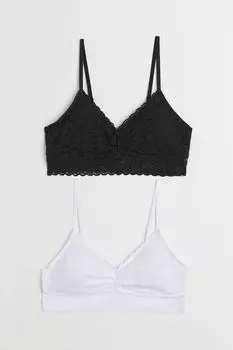 Комплект из 2 кружевных бюстгальтеров с подкладками H&amp;M, белый черный