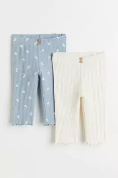 Комплект из 2 леггинсов в рубчик H&amp;M, голубой/розы