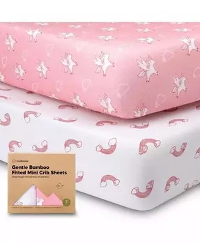 Комплект из 2 мини-простыней для кроватки, комплект простыней Pack and Play, пакет N игровых простыней, органический чехол для простыни для кроватки KeaBabies, розовый