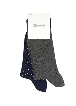 Комплект из 2 мужских носков серого меланжа Network, мультиколор
