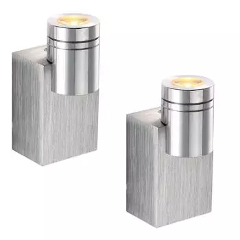 Комплект из 2 настенных светодиодных светильников, матовый алюминий, L 4 см. etc-shop, серебро