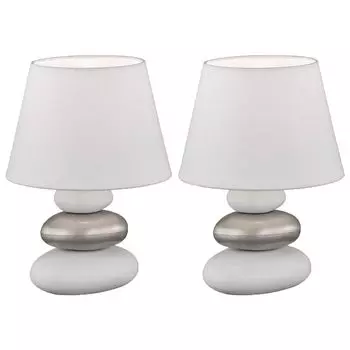 Комплект из 2 настольных ламп, керамика белое серебро, ситец, В 24 см etc-shop