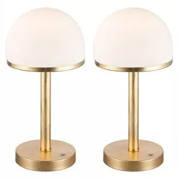 Комплект из 2 настольных светодиодных ламп, золото, белое стекло, сенсорный диммер, В 39 см etc-shop