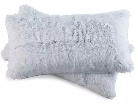 Комплект из 2 наволочек Flokati из флиса Cashmer Touch: чехол для подушки, подушка для дивана, наволочка, подушка для дивана, цвет: серебристый, размер: 2x 40x80 см MALIKA