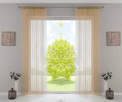 Комплект из 2 нитяных штор, ВxШ 250x140 см, полиэстер бордо, с кулиской и вшитой лентой с рюшами, подходит для карнизов и карнизов, нитяных штор, нитяных перегородок, 20303CN2 Astek, бежевый