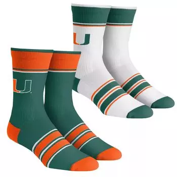Комплект из 2 носков с несколькими полосками Youth Rock Em Miami Hurricanes Team Crew Unbranded