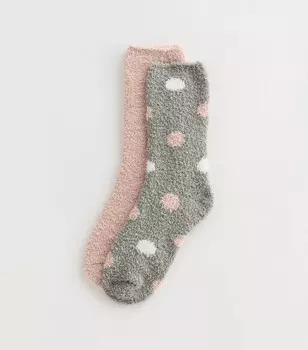 Комплект из 2 однотонных и пятнистых флисовых носков New Look, розовый