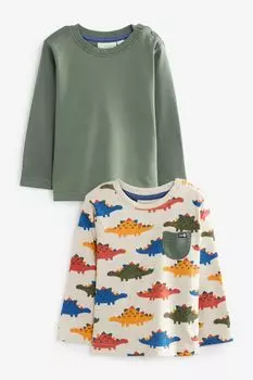 Комплект из 2 однотонных топов JoJo Maman Bb с мотивом стегозавра и принтом Jojo Maman Bb, хаки