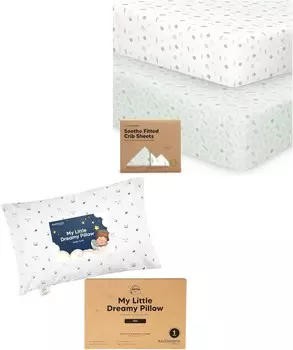 Комплект из 2 органических простыней для кроватки Keababies и мини-подушки для малышей с наволочкой 9X13 — мягкие и дышащие простыни для кроватки для мальчиков и девочек — мягкие подушки для сна из органического хлопка для малышей