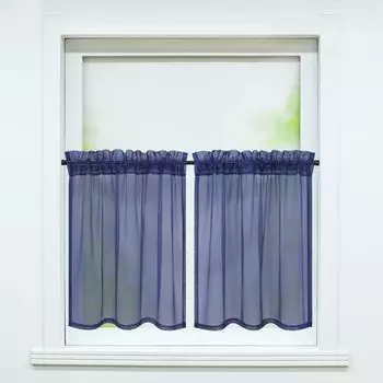 Комплект из 2 панельных штор, вуаль-бистро на кулиске, кухонные шторы, однотонные прозрачные, темно-синие, Ш x В 66 x 92 см Joyswahl, темно-синий