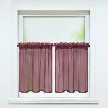 Комплект из 2 панельных штор, вуаль-бистро, кухонные шторы на кулиске, однотонные прозрачные, цвета красного вина, ШxВ 76x92см Joyswahl, красный