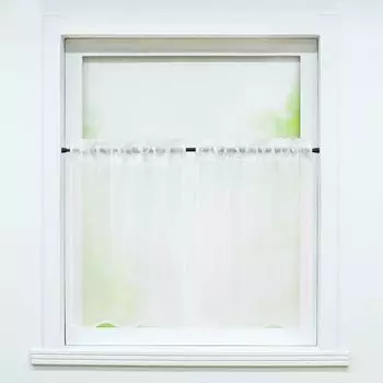 Комплект из 2 панельных штор, вуаль-бистро на кулиске, кухонные шторы, однотонные прозрачные, белые, Ш x В 76 x 61 см Joyswahl, белый