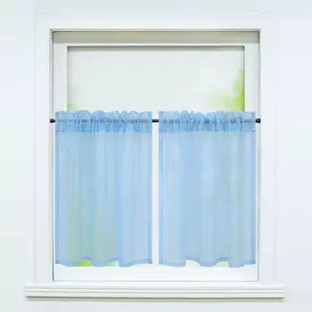 Комплект из 2 панельных штор, вуаль-бистро на кулиске, кухонные шторы, однотонные прозрачные, темно-синие, Ш x В 66 x 61 см Joyswahl, светло-синий