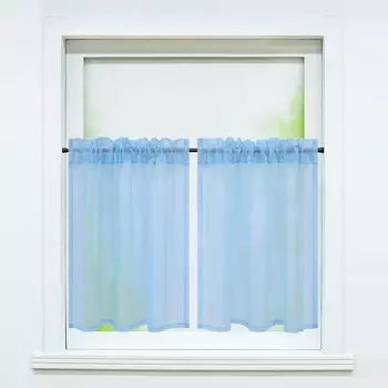 Комплект из 2 панельных штор, вуаль-бистро на кулиске, кухонные шторы, однотонные прозрачные, светло-голубые, Ш x В 66 x 92 см Joyswahl, светло-синий