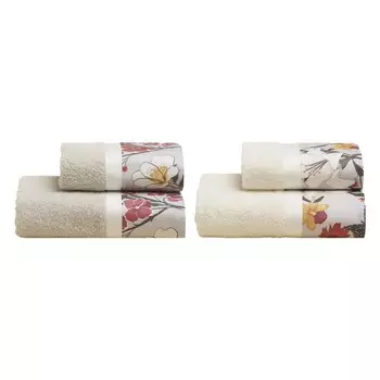 Комплект из 2 пар пар из махровых полотенец с оборкой из перкаля - Мелания Lisola, цвет Grigio