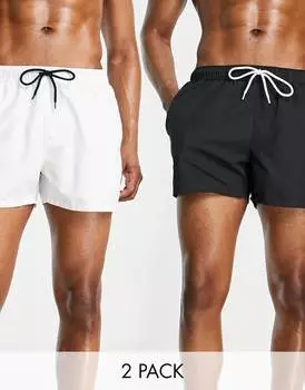 Комплект из 2 пар шорт для плавания ASOS DESIGN в черно-белых тонах
