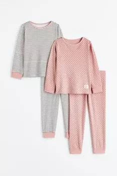 Комплект из 2 пижам из джерси H&amp;M, пудрово-розовый/узор