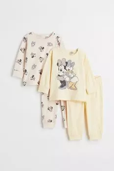 Комплект из 2 пижам из джерси H&amp;M, светло-желтый/минни маус