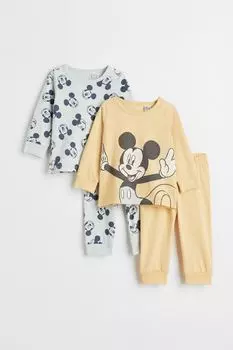 Комплект из 2 пижам из джерси H&M, желтый/микки маус