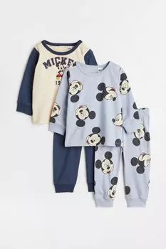 Комплект из 2 пижам из джерси с принтом H&M, голубой/микки маус