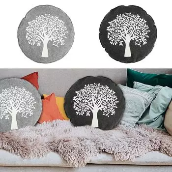 Комплект из 2 подушек с принтом "Древо жизни" светло-темно-серый фетр круглая 40см диванная подушка декоративная подушка Cepewa