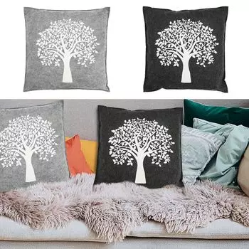 Комплект из 2 подушек с принтом "Древо жизни" светло-темно-серый фетр квадратный 38х38см диванная подушка декоративная подушка Cepewa