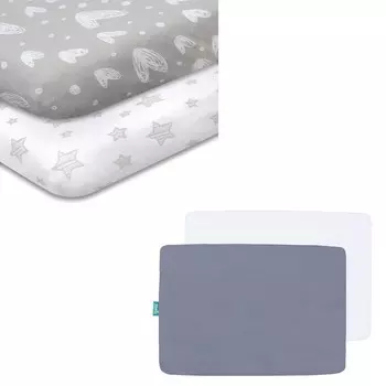 Комплект из 2 портативных игровых площадок Pack and Play | Мини-простыни для кроватки, унисекс, предварительно усаженные Biloban