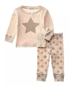 Комплект из 2 предметов: футболка и брюки в тональную клетку Little Mish, коричневый