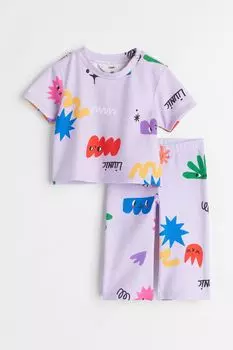 Комплект из 2 предметов: футболка и брюки H&amp;M, светло-фиолетовый/узор