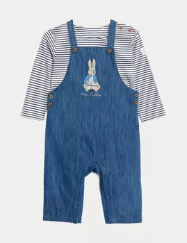 Комплект из 2 предметов из чистого хлопка с кроликом Питером (0–3 года) Marks & Spencer, деним