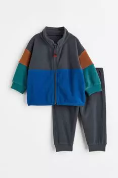 Комплект из 2 предметов из флиса H&amp;M, темно-серый/цветные блоки