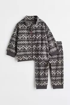 Комплект из 2 предметов из флиса H&amp;M, темно-серый/узор