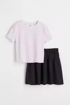 Комплект из 2 предметов из хлопка H&M Striped, светло-фиолетовый
