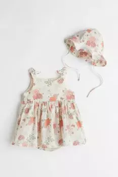 Комплект из 2 предметов из хлопка H&amp;M, белые цветы