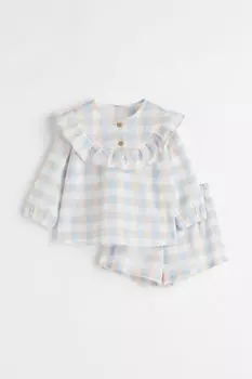 Комплект из 2 предметов из хлопка H&amp;M, белый/клетчатый