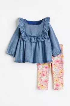Комплект из 2 предметов из хлопка H&amp;M, голубой деним/светло-розовый