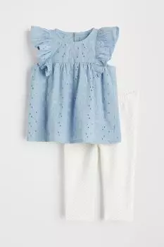 Комплект из 2 предметов из хлопка H&amp;M, голубой/горошек